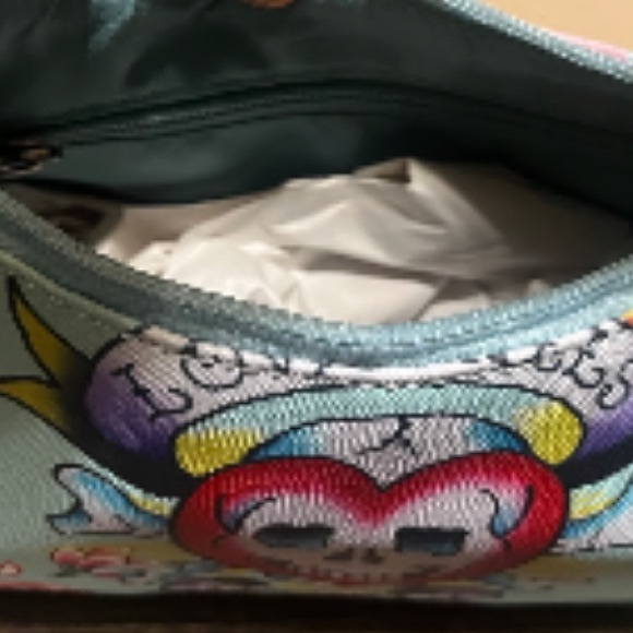 Ed Hardy Light Blue and Pink Shoulder Bag with Artistic Design - Picture 8 of 8